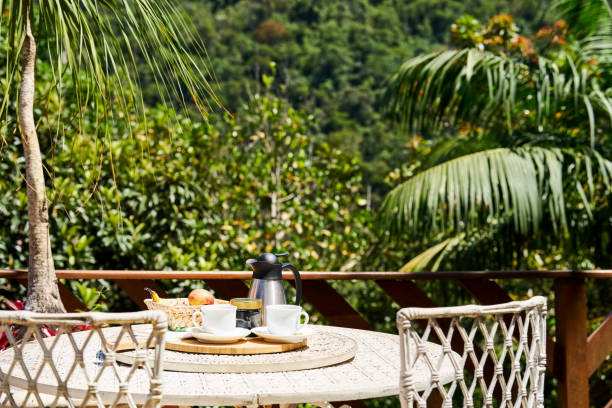 istock Breakfast served on table outside at holiday resort 1503111314