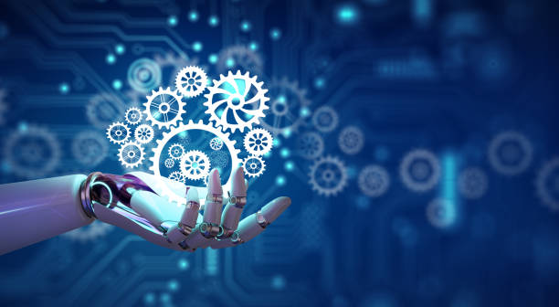 istock Ai Robot hand holding cogwheels. Business idea with Artificial Intelligence, Teamwork, Planing Strategy, Cooperation, Analysis solution. 1503111382