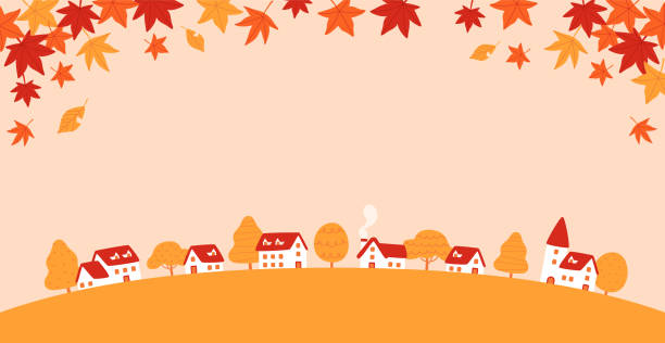 Scenery of the autumn townscape with fluttering autumn leaves Scenery of the autumn townscape with fluttering autumn leaves october clipart stock illustrations