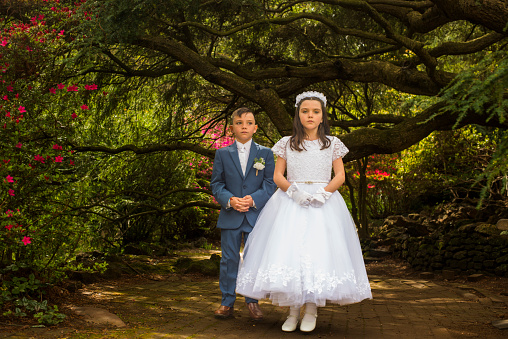 Portraits of the twins first holy communion in Holmdel, New Jersey, United States