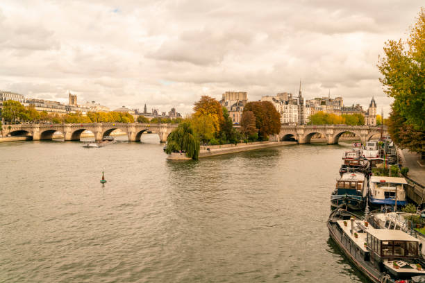 Pont Neuf with Square du Vert-Galant on the Seine, Paris in France, Île-de-France, Paris