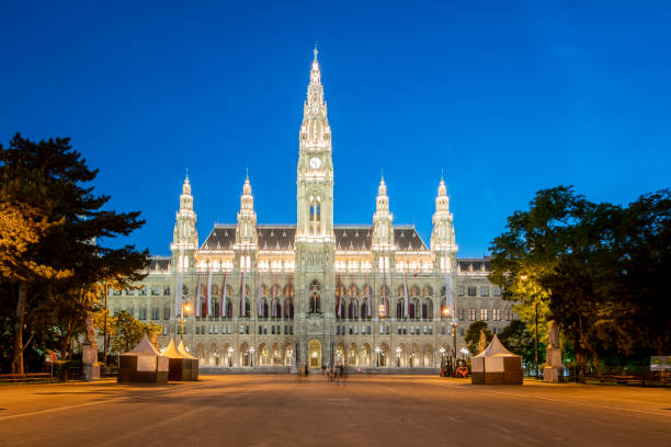 Vienna city hall at night in Austria in Austria, Vienna, Vienna