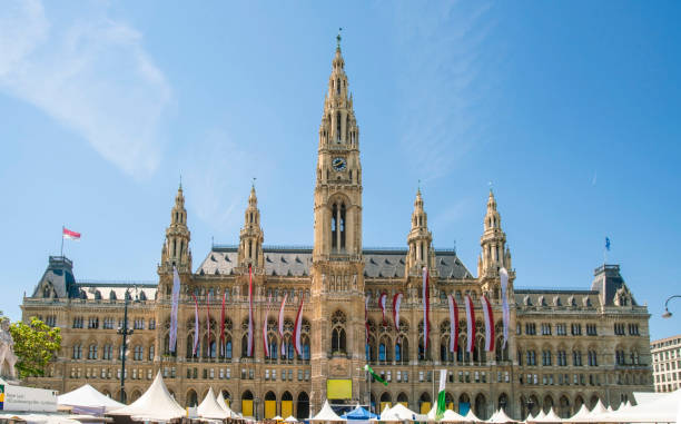 City hall of Vienna with a celebration in summer, Austria City hall of Vienna with a celebration in summer, Austria in Austria, Vienna, Vienna vienna city hall stock pictures, royalty-free photos & images