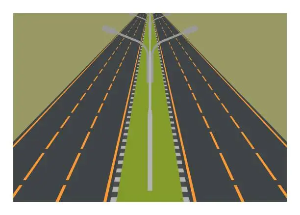 Vector illustration of Road with garden separator. Simple flat illustration in perspective view.