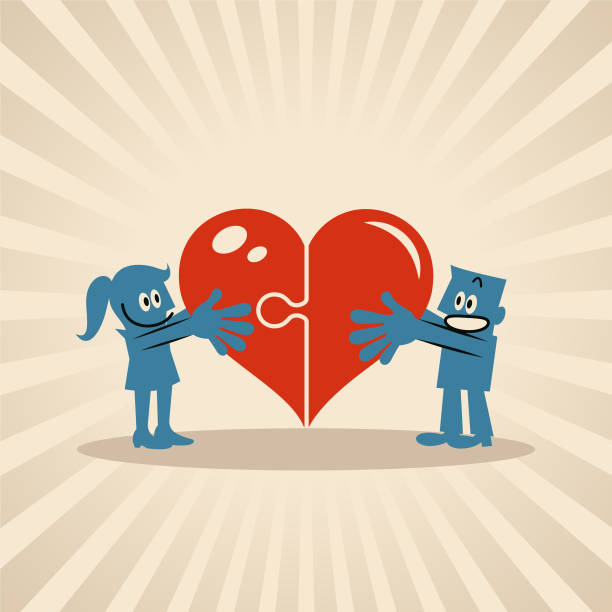 A woman and a man each take a piece of a love puzzle and put them together into a complete love heart Blue Cartoon Characters Design Vector Art Illustration.
A woman and a man each take a piece of a love puzzle and put them together into a complete love heart. couple hope sky blue stock illustrations