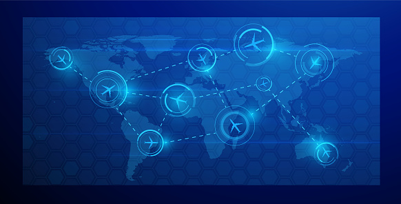 Abstract world map background - airplanes