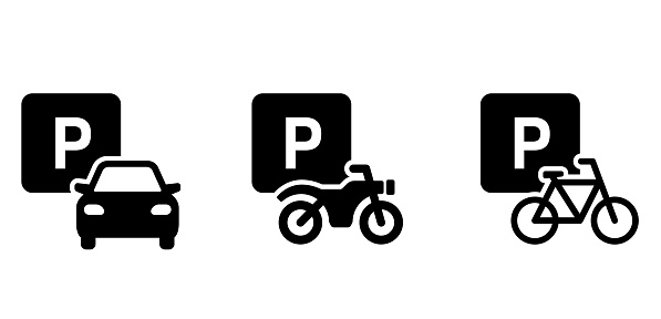 Set of road sign for car and motorcycle and bicycle parking, icon, symbol, mark, pictogram