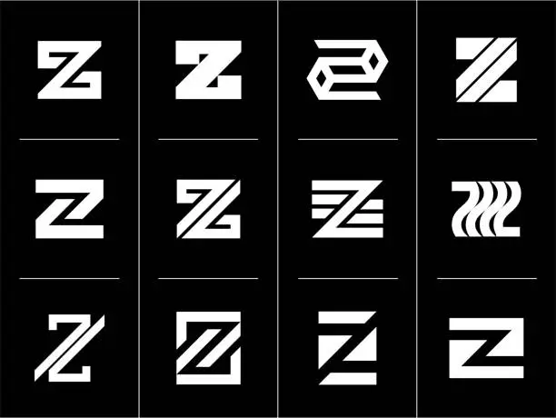 Vector illustration of Minimalist line abstract letter Z design set. Modern simple initial Z branding.