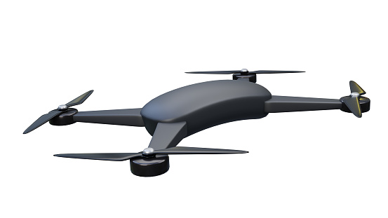 Picture Matte Generic Design Modern Remote Control Air Drone Flying with action camera. Isolated on Empty White Background. 3D rendering illustration