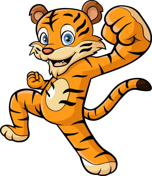 Vector illustration of Cute tiger cartoon posing on white background