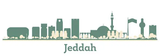 Vector illustration of Abstract Jeddah Saudi Arabia City Skyline with Color Buildings.
