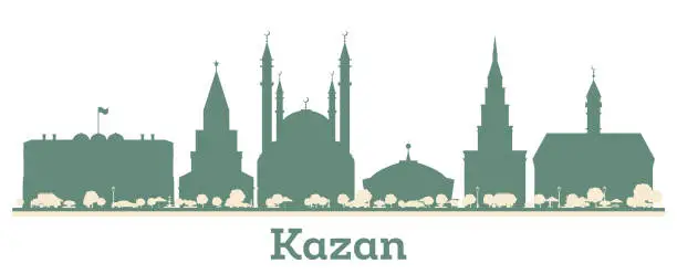 Vector illustration of Abstract Kazan Russia City Skyline with Color Buildings.