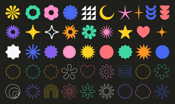 Set of Brutalist Geometric Shapes Vector Design. Cool Trendy Abstract Figures Collection. Graphic Elements. Sparkle Icons. Emoticons. Stars Symbols. Set of Brutalist Geometric Shapes Vector Design. Cool Trendy Abstract Figures Collection. Graphic Elements. Sparkle Icons. Emoticons. Stars Symbols. shape stock illustrations