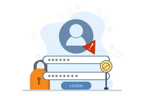 Vector illustration of Forgotten password concept, lock, account access, blocked access, protection, account security. Login page with forgotten password. Vector illustration in flat design.