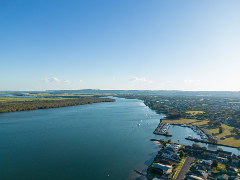 Aerial view of Ballina and the Richmond River on northern New South Wales, Australia.