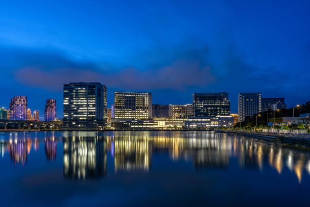 istock Modern Urban Architecture by the Water's Edge at Night 1503208123