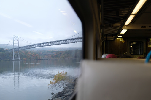 Metro-North Hudson Line Interior Passenger Train in New York, Misty Day in the Fall