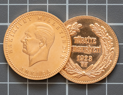 Old 19th century Russian gold coin (10 roubles). Isolated on white with clipping path.