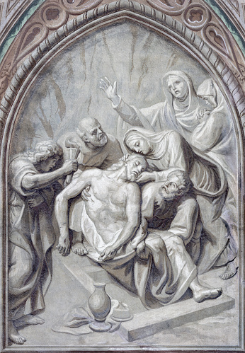 Biella - The fresco of Burial of Jesus in Cathedral (Duomo) by Giovannino Galliari (1784).