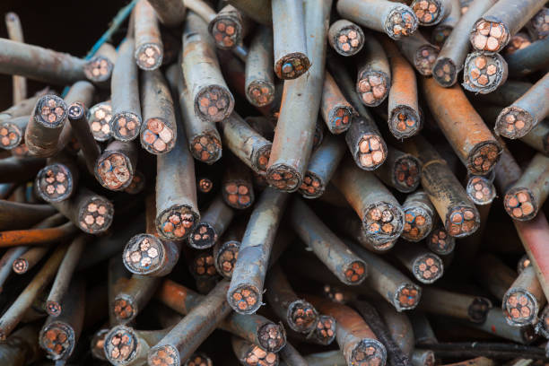 istock A bunch of old copper cables in a plastic sheath. Front view. 1503224875