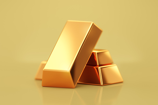 Wealth pure gold bar treasure isolated on 3d background of business finance investment banking golden bank financial money success bullion currency precious market stock trade economy exchange rate.