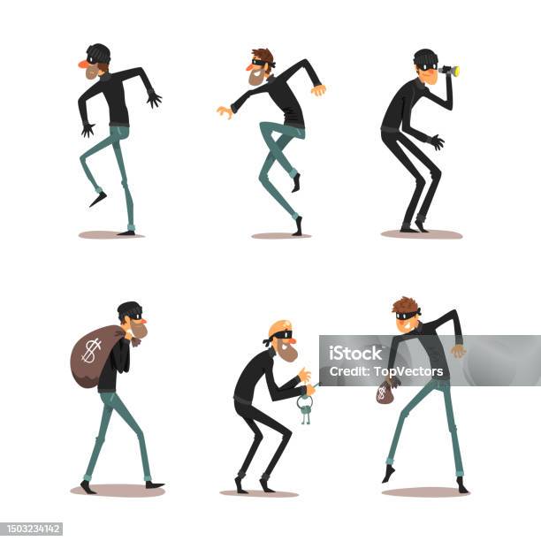 Robbed Character Design Man Robber Characters Or Thief Dressed In Black Clothing And Mask ...