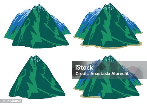 istock Set of sketch mountain illustrations. Single mountain, mountain group, road, tunnel. 1503236850