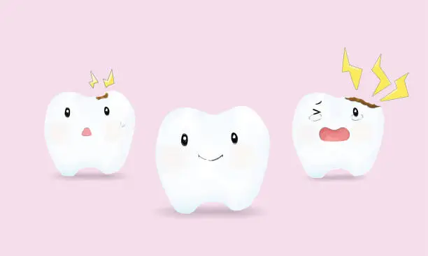 Vector illustration of tooth care cartoon mascot team with watercolor painting style isolated on pink background