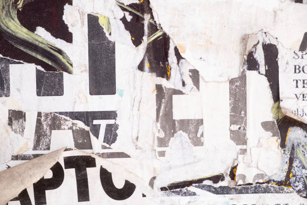 istock Torn and ripped street poster background, messy old paper collage 1503241110