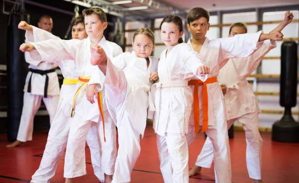 istock Boys and girls in kimono with trainer 1503242706