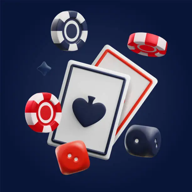 Vector illustration of Casino and gambling elements in cartoon 3d style, vector illustration isolated on black background.