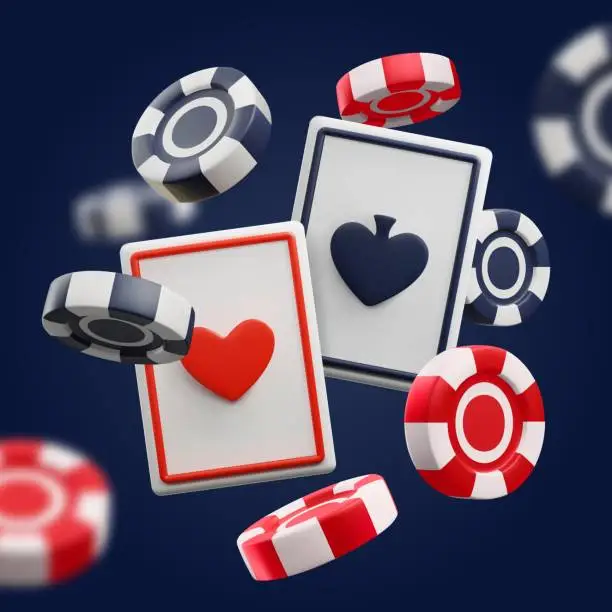 Vector illustration of Casino and gambling elements floating, cartoon 3d vector illustration on dark background.