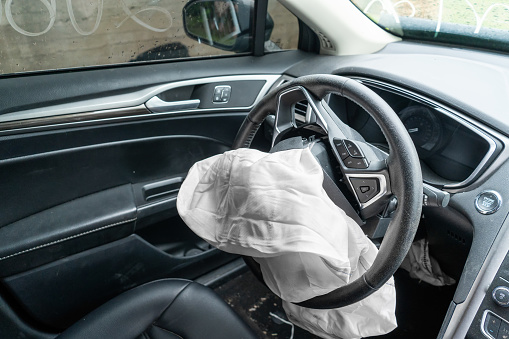 triggered airbag on the steering wheel of the car after the accident.