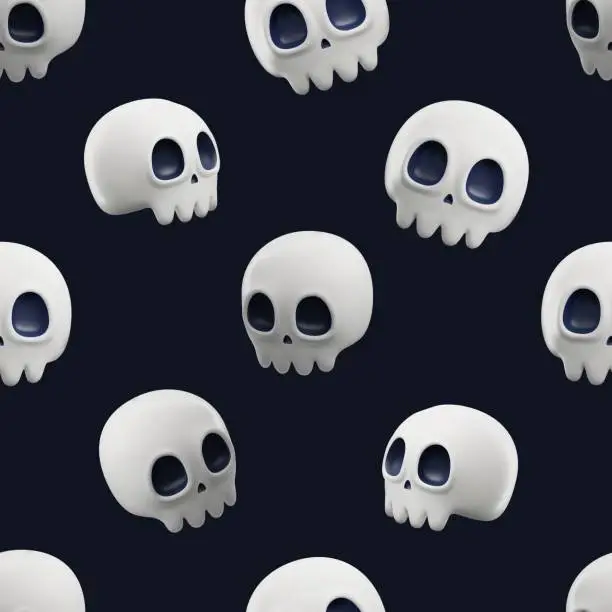 Vector illustration of Evil skulls seamless pattern for Halloween banners, 3D realistic vector.
