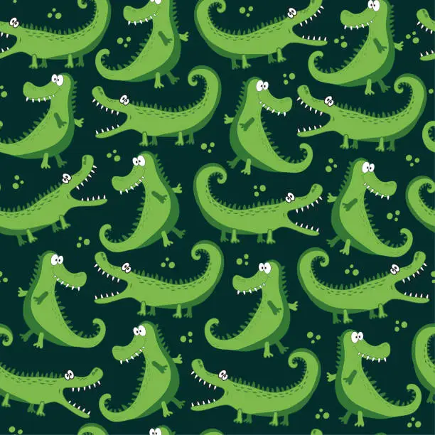 Vector illustration of Crocodile and alligator seamlass pattern. Funny graphic design