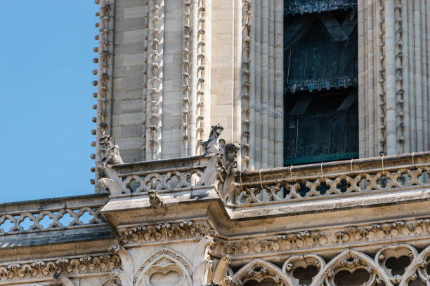 gargulce i diabeł na fasadzie notre-dame de paris, francja - chimera zdjęcia i obrazy z banku zdjęć