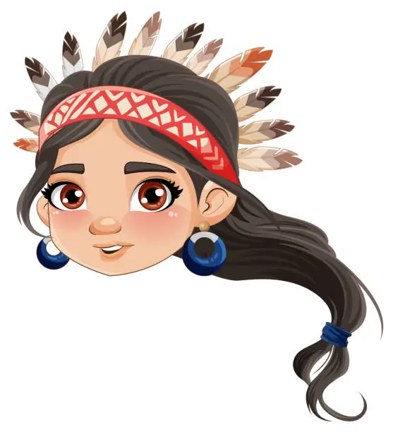 Vector illustration of Female Native American cartoon head