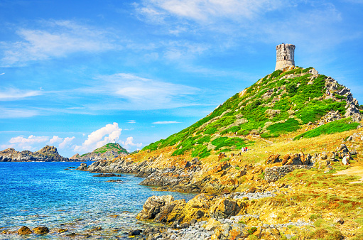 Sanguinaires islands at the North coast of Ajaccio bay, Corsica, France. Composite photo
