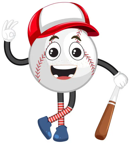 Vector illustration of Baseball Cartoon Character with Eyes and Mouth