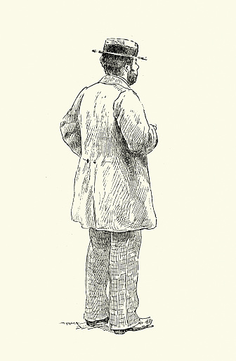 Vintage illustration of Sketch of a man in a jacket and hat, late Victorian French mens fashion, 19th Century, Jules Garnier