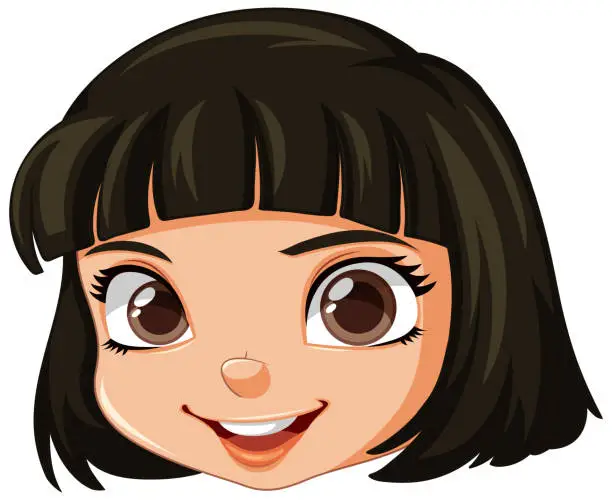 Vector illustration of Cute girl face smilling isolated
