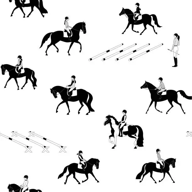 Vector illustration of Seamless pattern with riding school students