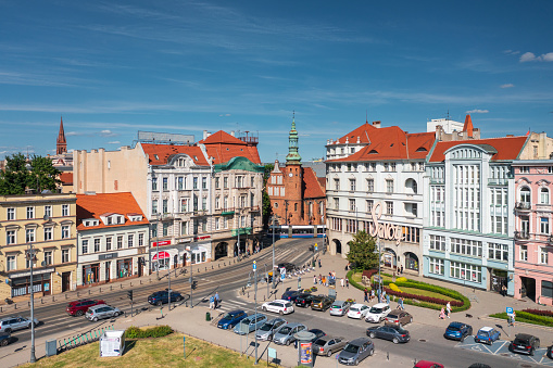 Bydgoszcz, Poland - June 3, 2023: Architecture of the old town of Bydgoszcz city in Poland.