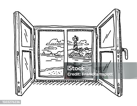 istock Open Window Coast Beach Drawing 1503276236