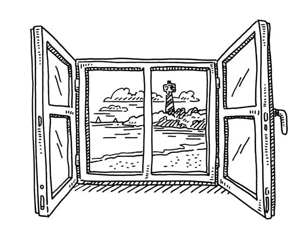 Vector illustration of Open Window Coast Beach Drawing