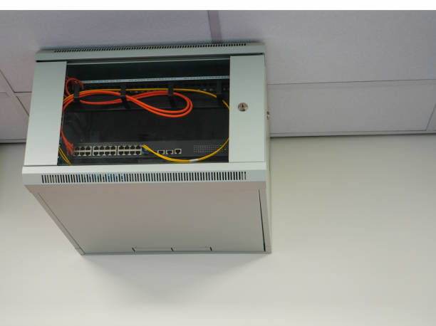 istock Close up of a network switch cabinet on a wall 1503277653