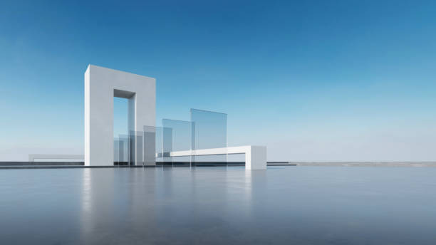 istock 3d render of abstract futuristic glass architecture with empty concrete floor. 1503278244