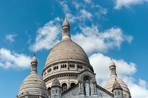 Sacre Coeur Cathedral closeup in Paris, France.