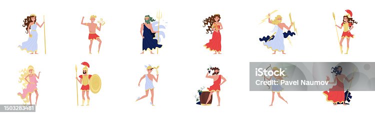 istock Ancient Greek Deity in Antique Clothing as Myth and Legend Hero Vector Set 1503283481