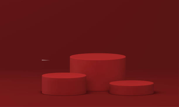 istock Red 3d pedestal level foundation cylinder stairs award arena contest competition realistic vector 1503285528